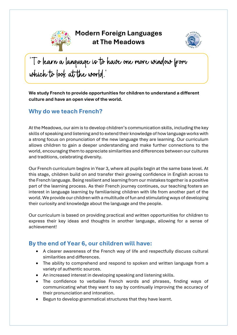 The Meadows Primary School and Preschool - Modern Foreign Language